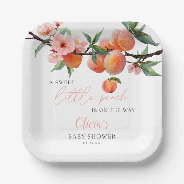 A Sweet Little Peach Baby Shower Paper Plate (Front)
