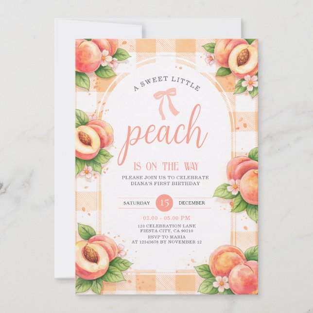 A Sweet Little Peach Birthday Invitation (Front)