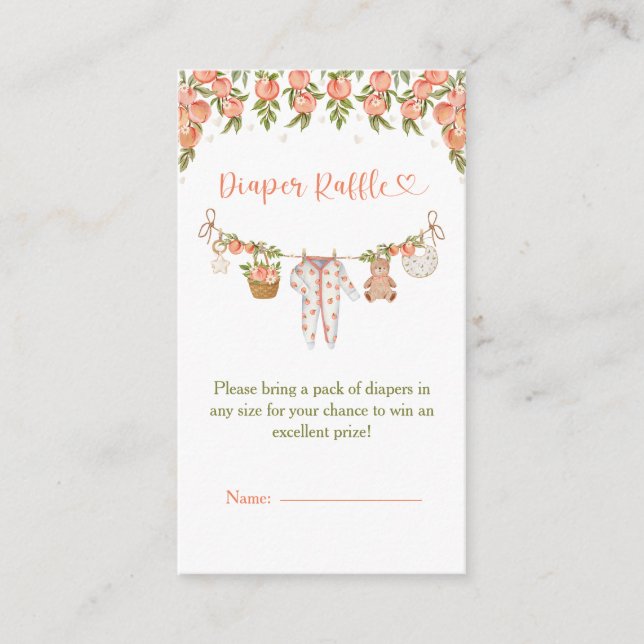 A Sweet Little Peach Clothesline Baby Shower Enclosure Card (Front)