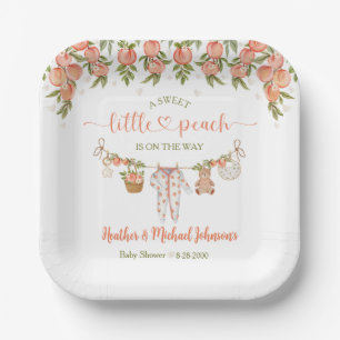 A Sweet Little Peach Clothesline Baby Shower Paper Plate