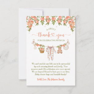 A Sweet Little Peach Clothesline Baby Shower Thank You Card