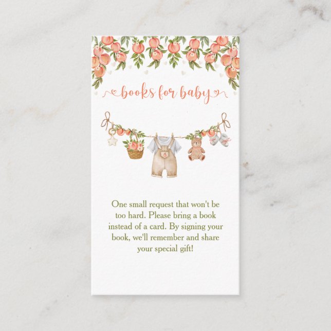 A Sweet Little Peach Clothesline Boy Baby Shower Enclosure Card (Front)
