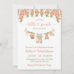 A Sweet Little Peach Clothesline Boy Baby Shower Invitation