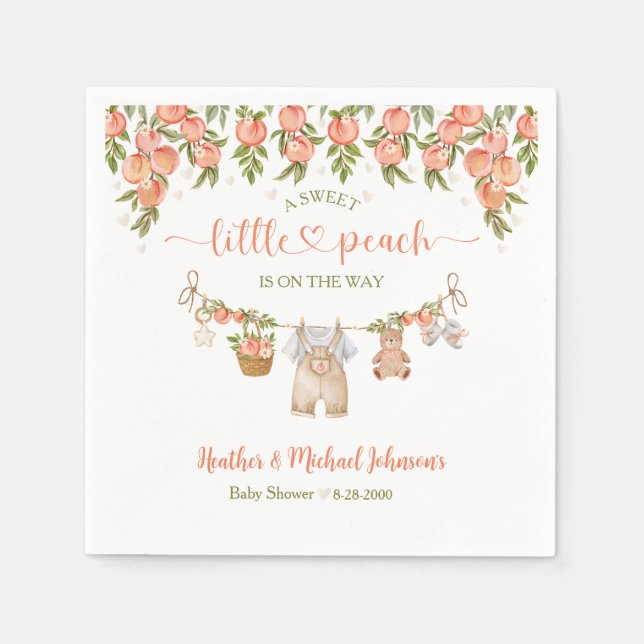 A Sweet Little Peach Clothesline Boy Baby Shower Napkin (Front)