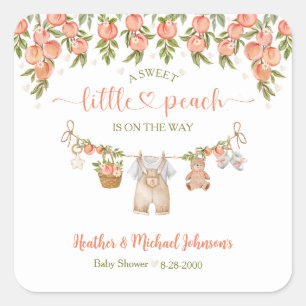 A Sweet Little Peach Clothesline Boy Baby Shower Square Sticker