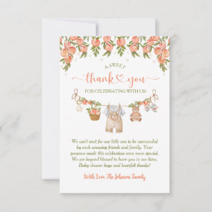 A Sweet Little Peach Clothesline Boy Baby Shower Thank You Card