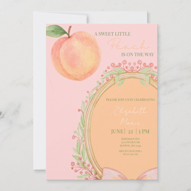 A Sweet Little Peach Is On The Way - Baby Shower Invitation (Front)
