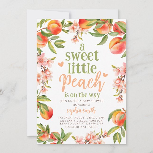 a sweet Little peach is on the way baby shower Invitation (Front)