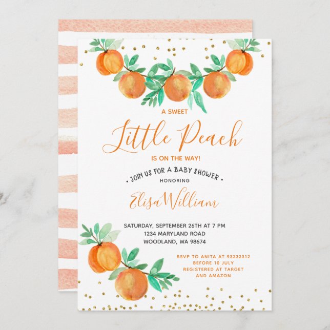 A Sweet Little Peach is on the way Baby Shower Invitation (Front/Back)