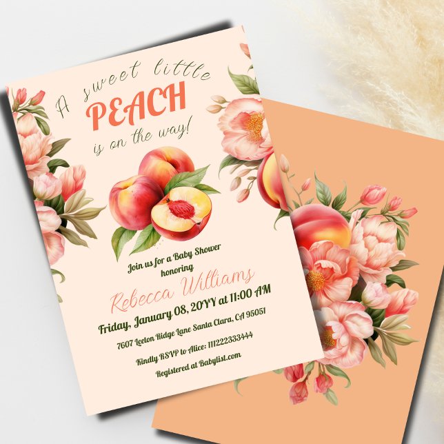 A Sweet Little Peach Summer Floral Baby Shower Invitation (Creator Uploaded)