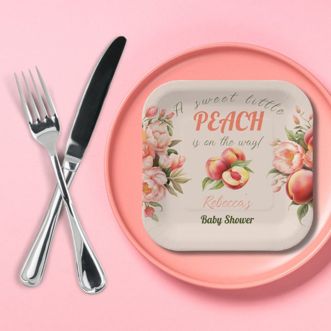 A Sweet Little Peach Summer Floral Baby Shower Paper Plate (Creator Uploaded)