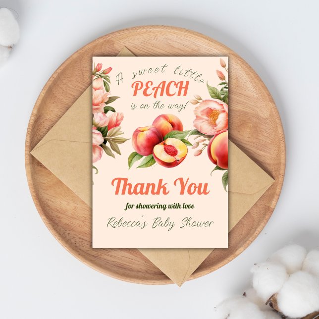 A Sweet Little Peach Summer Floral Baby Shower Thank You Card (Creator Uploaded)