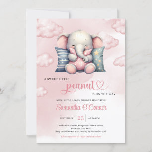 A sweet little peanut cute elephant on cloud invitation