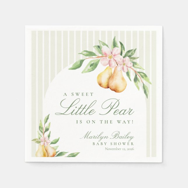 A Sweet Little Pear Watercolor Pastel Baby Shower Napkin (Front)