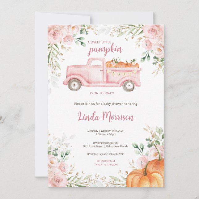A Sweet Little Pumpkin Baby Girl Invitation (Front)