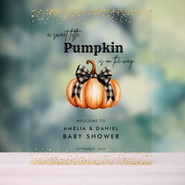 A Sweet Little Pumpkin Baby Shower Acrylic Sign (Neutral)