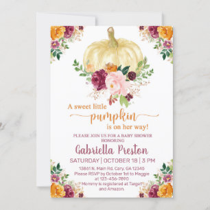 A sweet little pumpkin baby shower invite, white. invitation