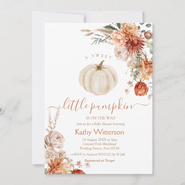 A Sweet Little Pumpkin Boho Floral Baby Shower Invitation (Front)