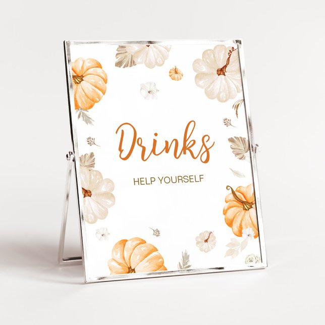 A Sweet Little Pumpkin Drinks Sign (Orange Pumpkin Fall Baby Shower Drinks Sign)