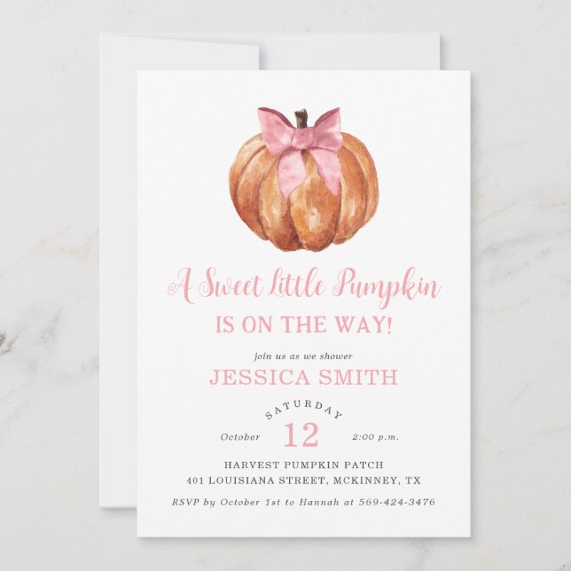A Sweet Little Pumpkin Girl Baby Shower  Invitatio Invitation (Front)