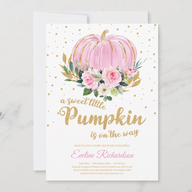 A sweet little pumpkin is on the way baby shower invitation (Front)