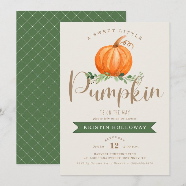 A Sweet Little Pumpkin Is On the Way Baby Shower Invitation (Front/Back)