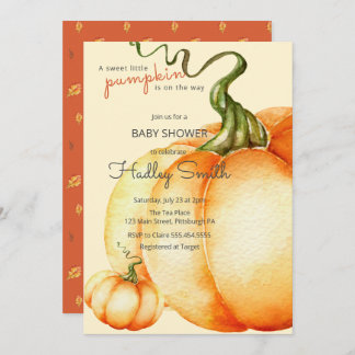 A sweet little pumpkin is on the way baby shower   invitation