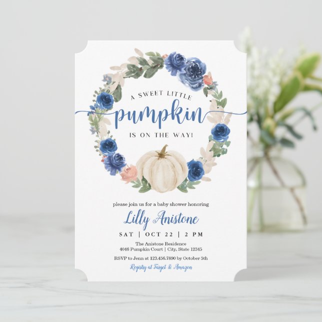 A Sweet Little Pumpkin is on the way! Baby Shower Invitation (Standing Front)