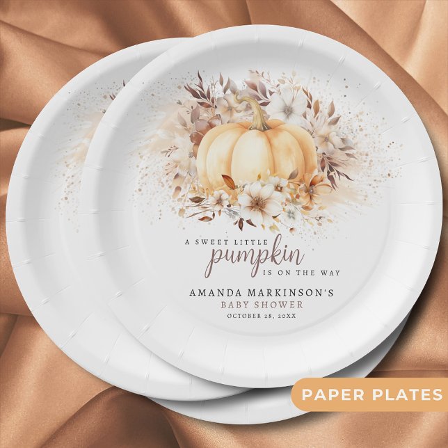 A Sweet Little Pumpkin Neutral Baby Shower Paper Plate (Creator Uploaded)