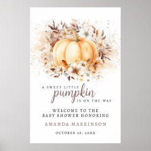 A Sweet Little Pumpkin Neutral Baby Shower Welcome Poster