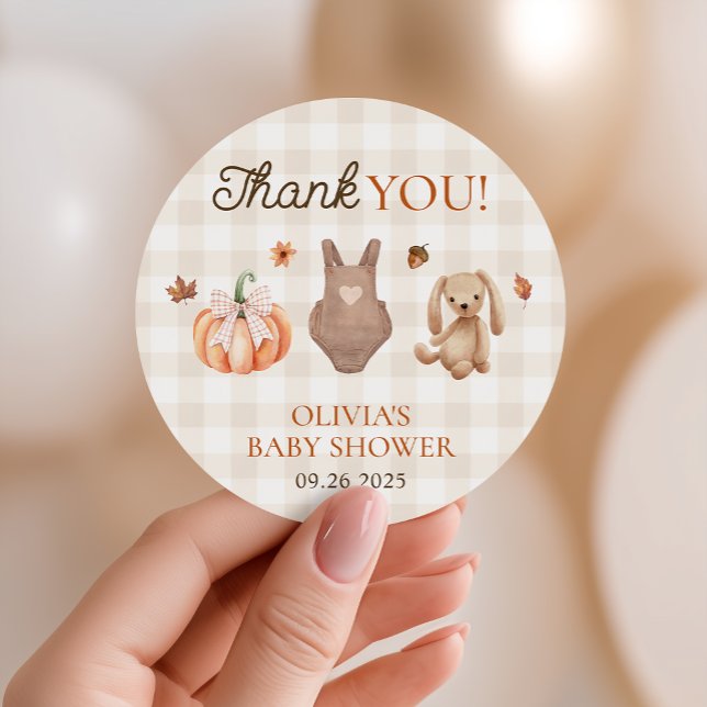 A Sweet Little Pumpkin Neutral Fall Baby Shower Classic Round Sticker (Creator Uploaded)