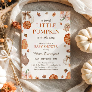 A Sweet Little Pumpkin Neutral Fall Baby Shower Invitation