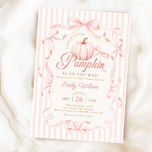 A Sweet Little Pumpkin Pink Bow Girl Baby Shower Invitation