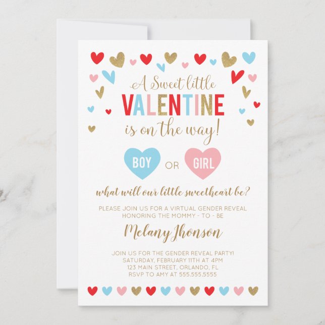 A Sweet little VALENTINE Gender Reveal Invitation (Front)