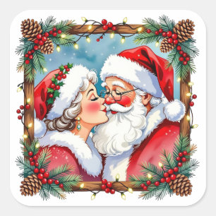 A Sweet Old-Fashioned Christmas Mr and Mrs Claus Square Sticker