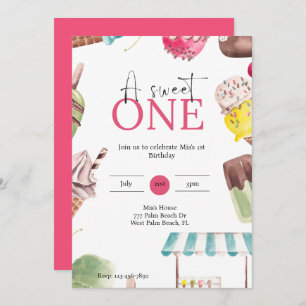 A sweet one Ice cream themed 1st birthday  Invitation