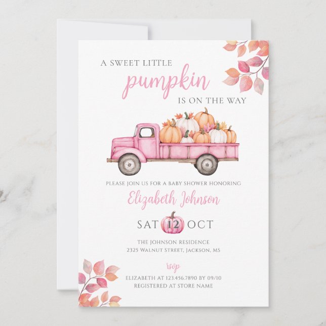 A Sweet Pumpkin Pink Girl Baby Shower  Invitation (Front)