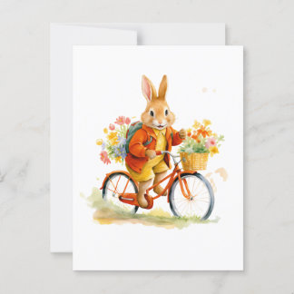 A SWEET RABBIT WITH A BIKE Art Postcard