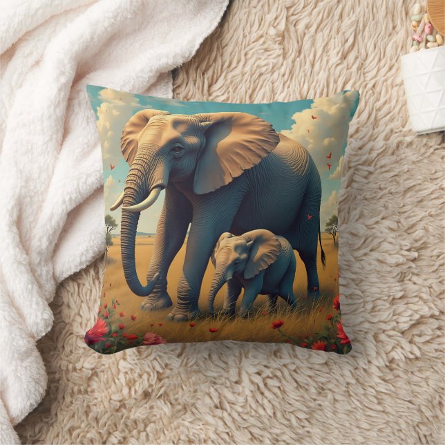 A Sweet Sentimental Mama and Baby Elephant Cushion (Blanket)