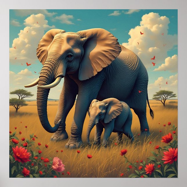 A Sweet Sentimental Mama and Baby Elephant Poster (Front)