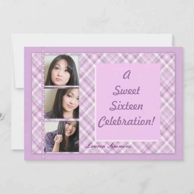 A Sweet Sixteen Celebration Plaid  Party Invitation (Front)