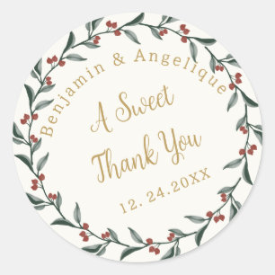 A Sweet Thank You Christmas Holly Wreath Wedding Classic Round Sticker