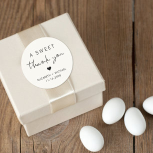 A Sweet Thank You Cream Wedding Favour Classic Round Sticker