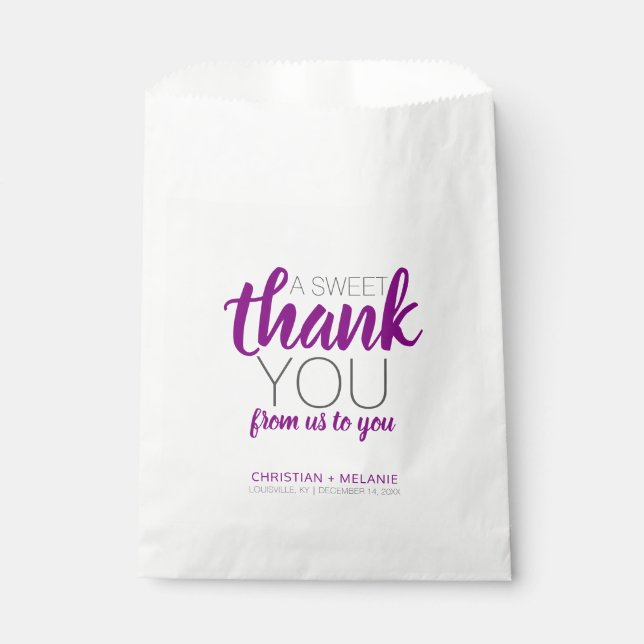 A Sweet Thank You Dark Purple Grey Modern Wedding Favour Bags (Front)