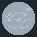 A Sweet Thank You Dusty Blue Minimalist Wedding Classic Round Sticker<br><div class="desc">A Sweet Thank You Dusty Blue Minimalist Wedding Classic Round Sticker. The word 'a sweet thank you' is not editable.</div>