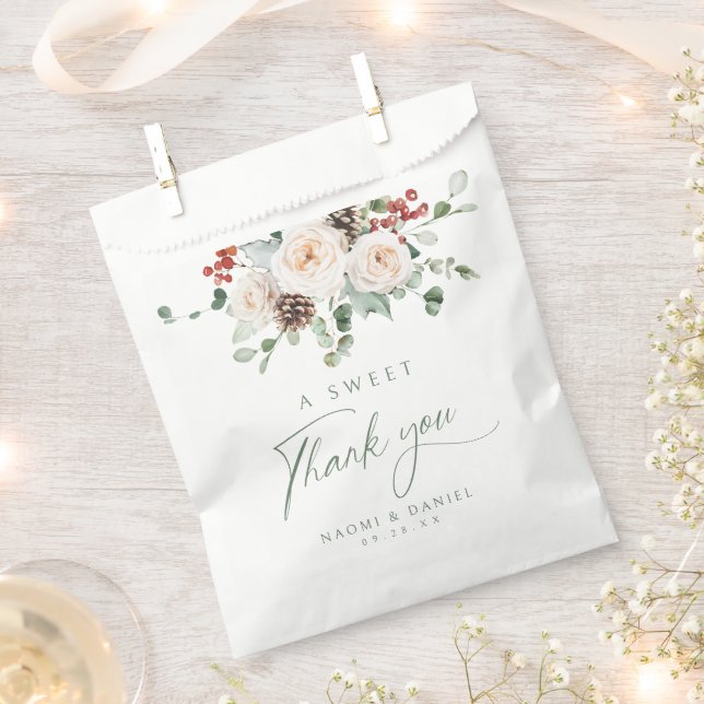 A Sweet Thank You Elegant Festive Floral Wedding Favour Bags (Clipped)