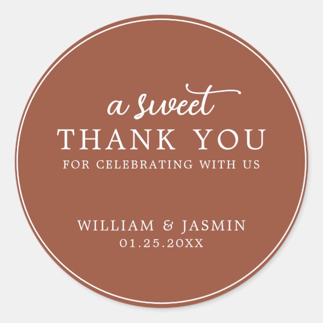 A Sweet Thank You Elegant Terracotta Border Script Classic Round Sticker (Front)