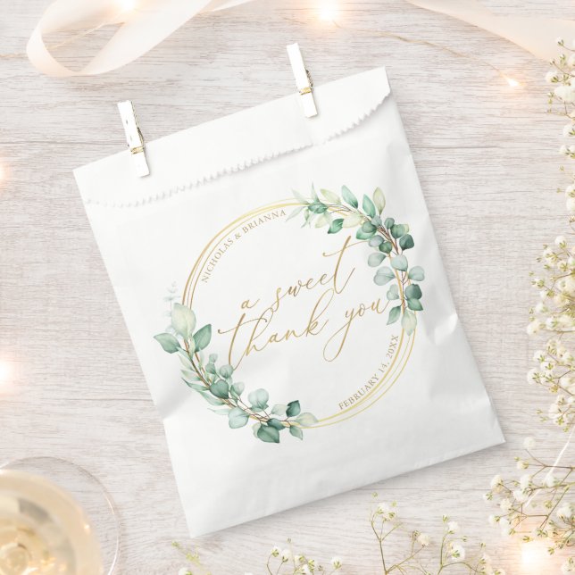 A Sweet Thank You Gold Eucalyptus Greenery Wedding Favour Bags (Clipped)