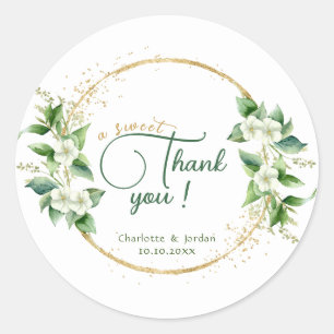 A Sweet Thank You Gold Greenery Eucalyptus Wedding Classic Round Sticker