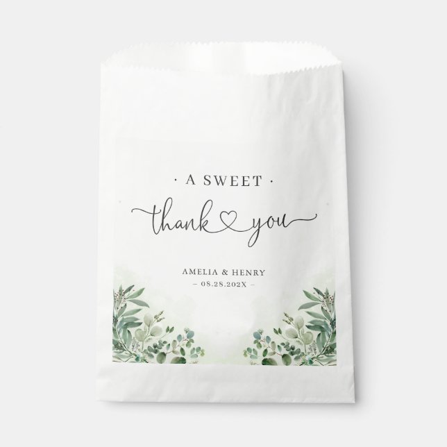 A Sweet Thank You | Greenery Eucalyptus Wedding Favour Bags (Front)